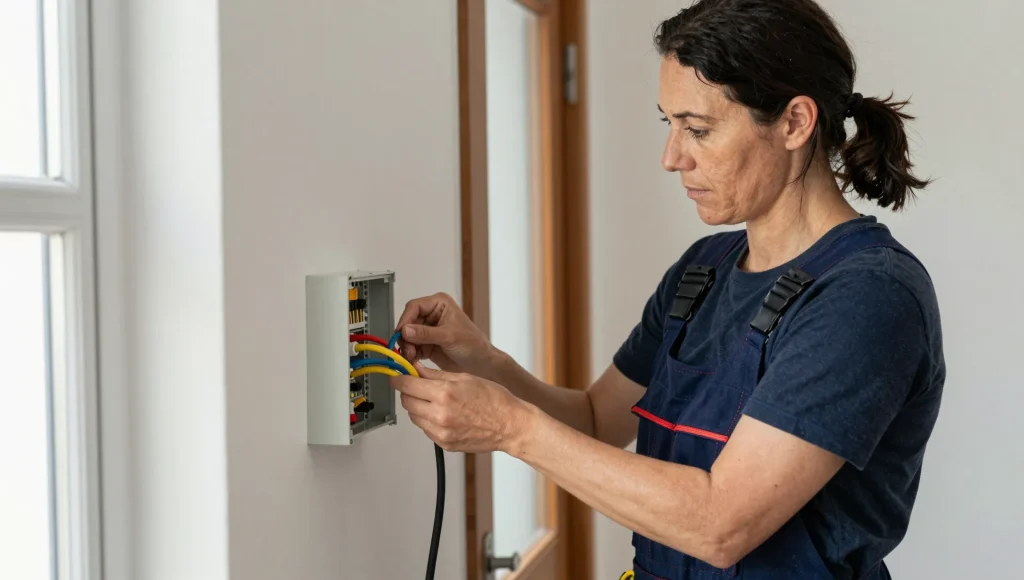 Offene Abzweigdose mit Verkabelung, wie sie bei der Modernisierung von Altbausträngen in Linden-Limmer vorkommt