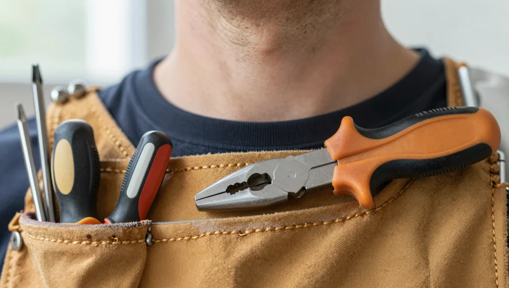 Werkzeug einer Elektrofachkraft für die Elektroinstallation, bereitgelegt vor dem Einsatz