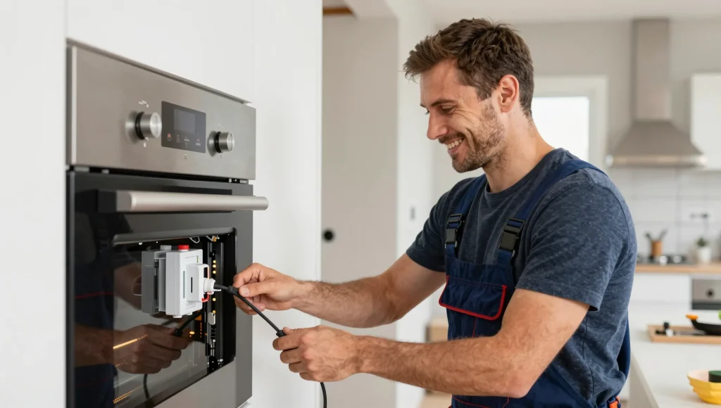 Nahaufnahme der Aderbrücken in einer geöffneten Herdanschlussdose vor dem Verklemmen