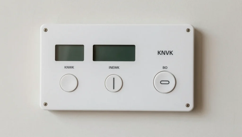 Nahaufnahme eines KNX-Verteilerfeldes mit Busleitung und Aktoren