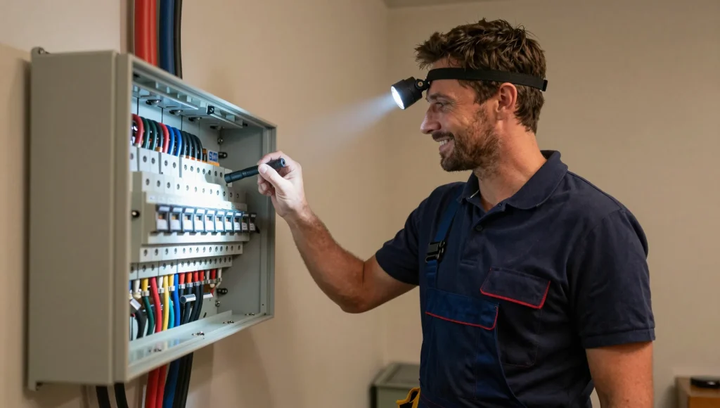 Nahaufnahme einer Elektrofachkraft beim Austausch einer defekten Sicherung